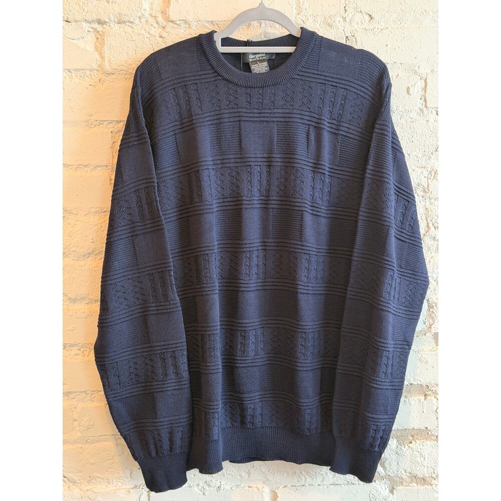 Giorgiolini Made in Italy Navy Textured Knit Crewneck Sweater Men’s L Classic